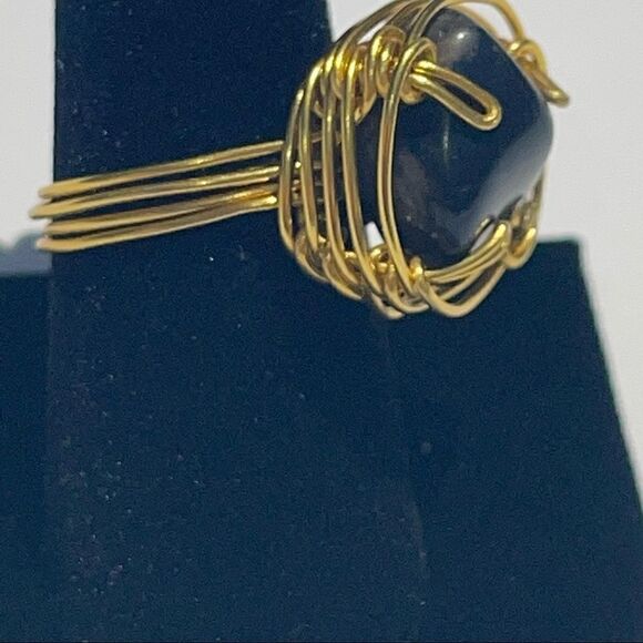 🔥 SNOWFLAKE OBSIDIAN WIREWRAPPED GENUINE GEMSTONE CHUNKY RING 🔥 - Picture 9 of 9